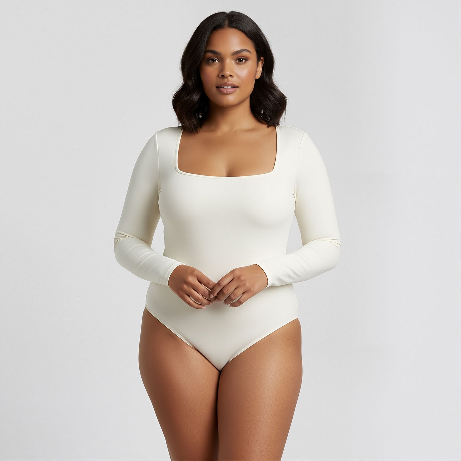 Body Cuadrado Manga Larga Marfil Talla Grande