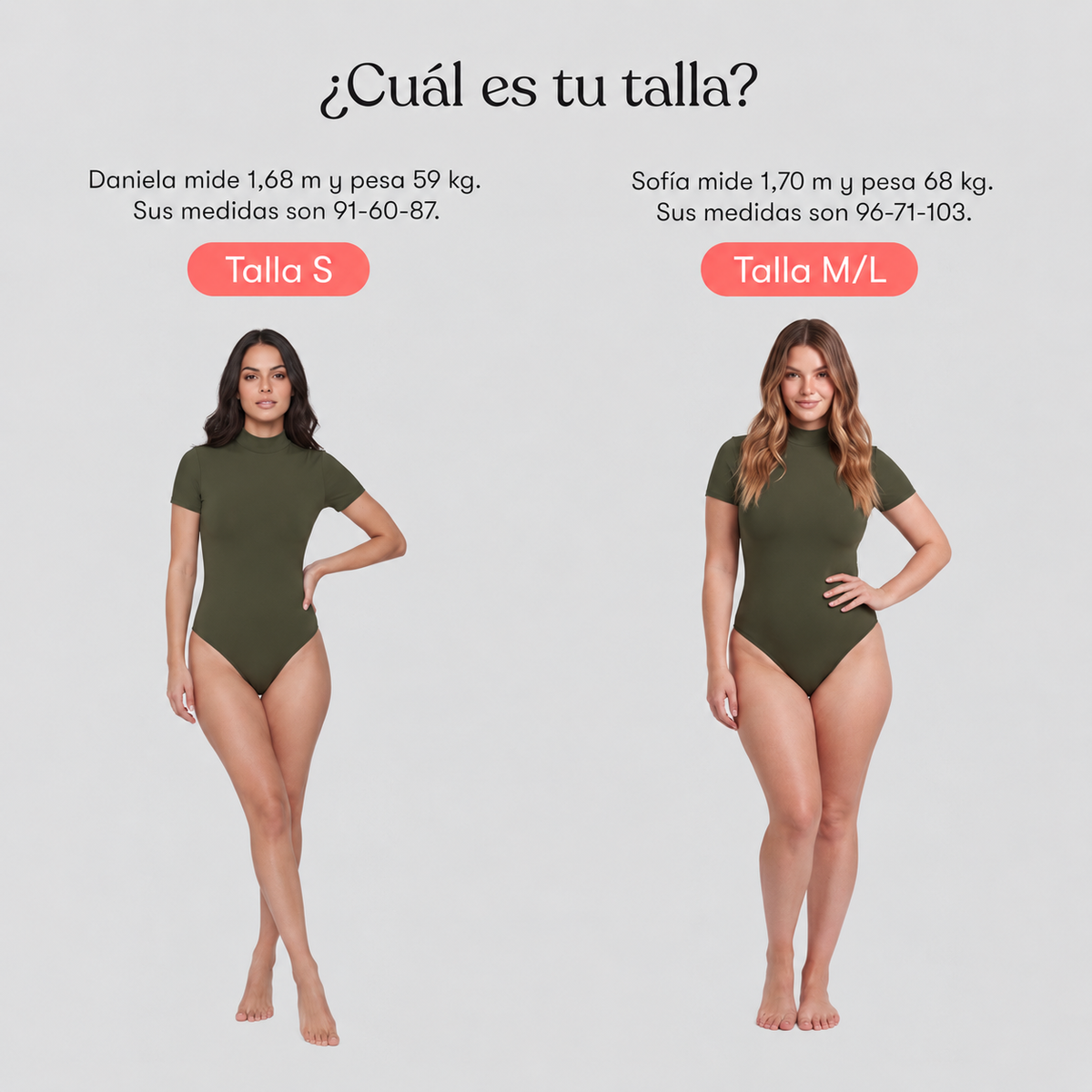 Body Cuello Alto Manga Corta Verde Militar