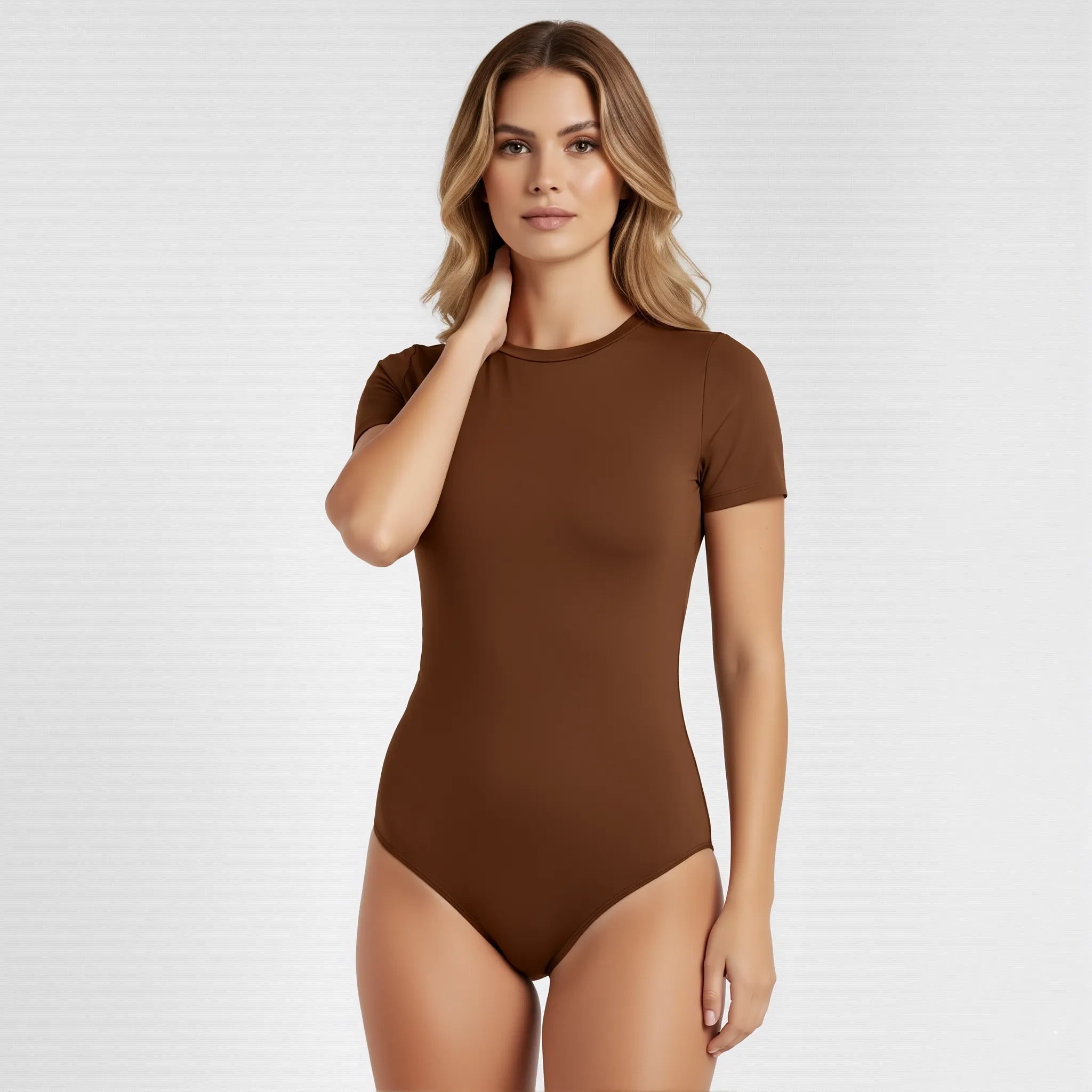 Body Cuello Redondo Manga Corta Café