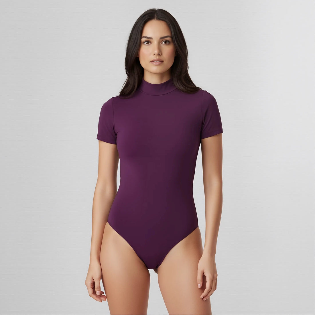 Body Cuello Alto Manga Corta Morado