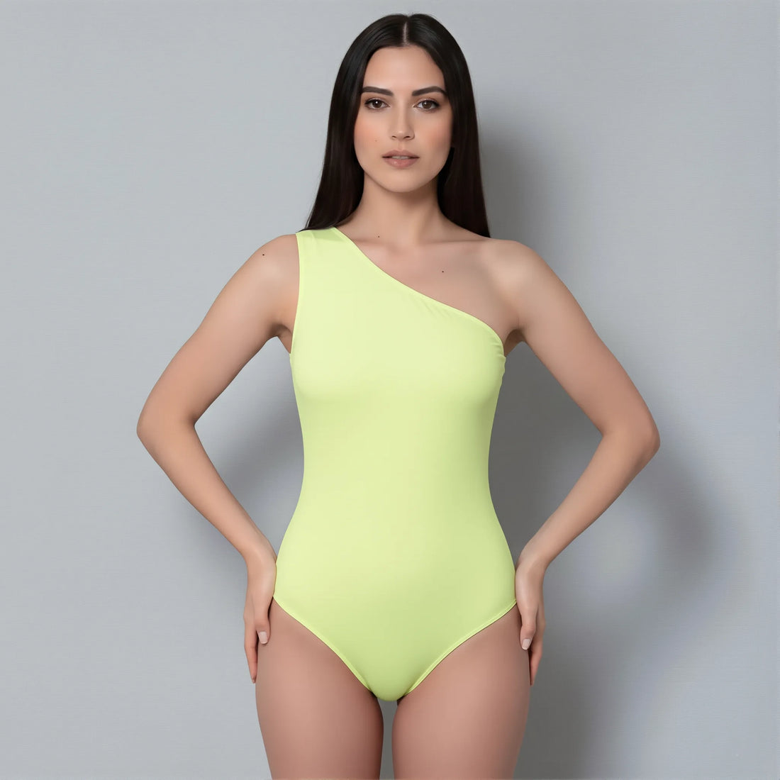 Body asimétrico sin mangas Amarillo Mantequilla