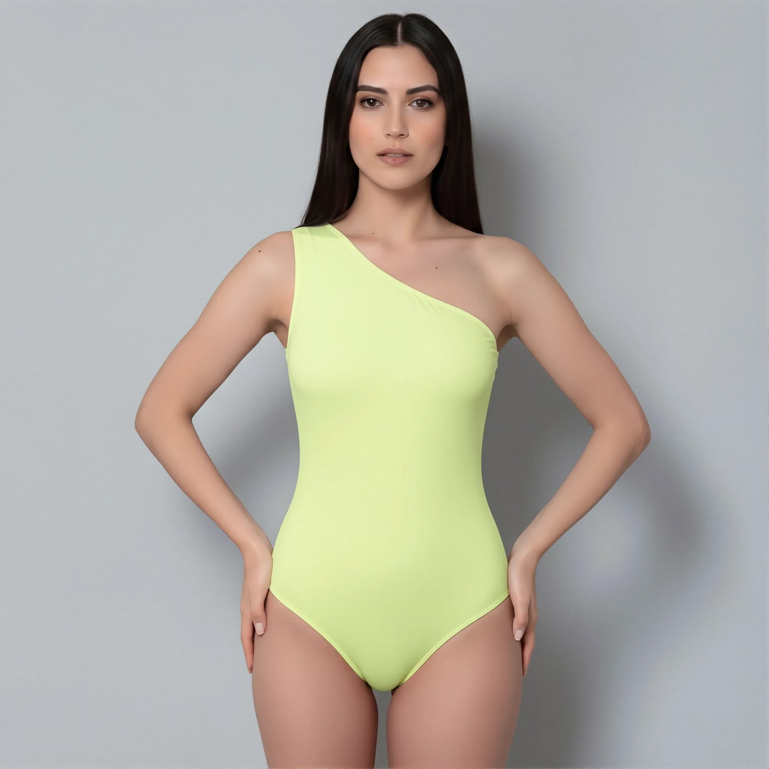 Body asimétrico sin mangas Amarillo Mantequilla