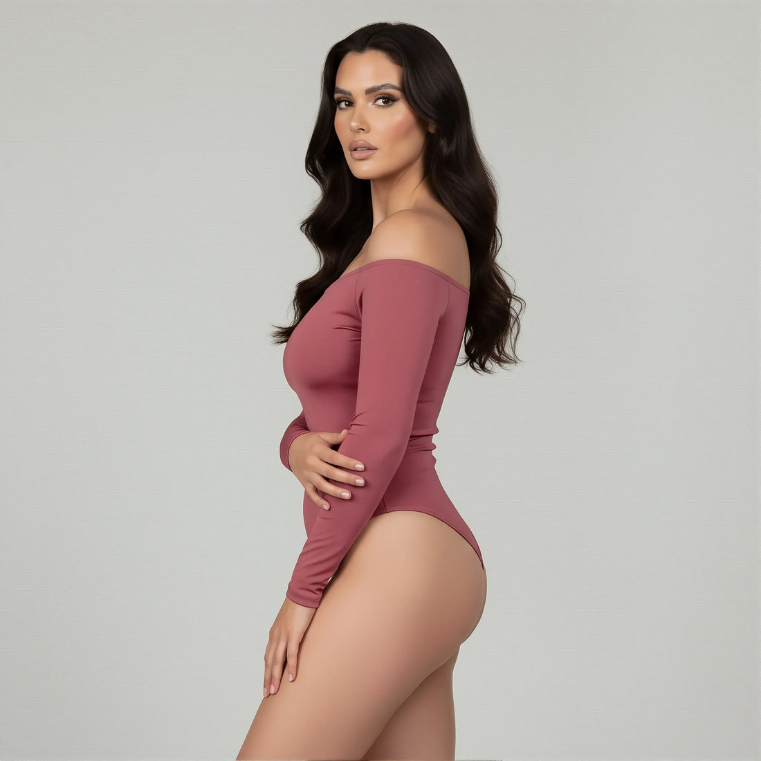 Body cuello bandeja manga larga rosa ambar
