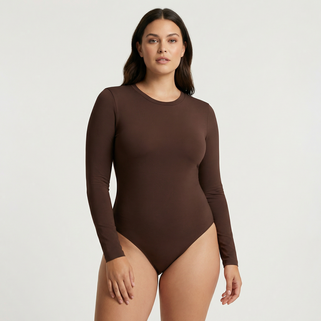 Body Redondo Manga Larga Café Talla Grande
