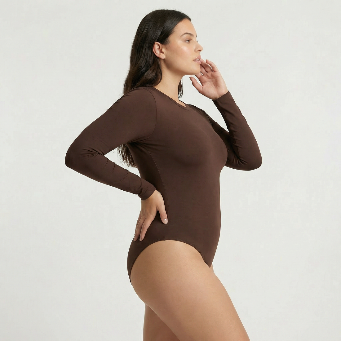 Body Redondo Manga Larga Café Talla Grande