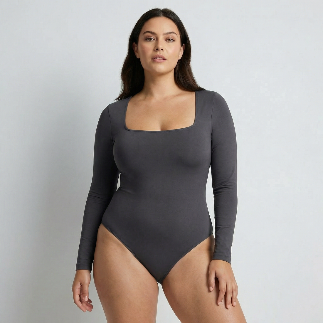 Body Cuadrado Manga Larga Gris Oscuro Talla Grande