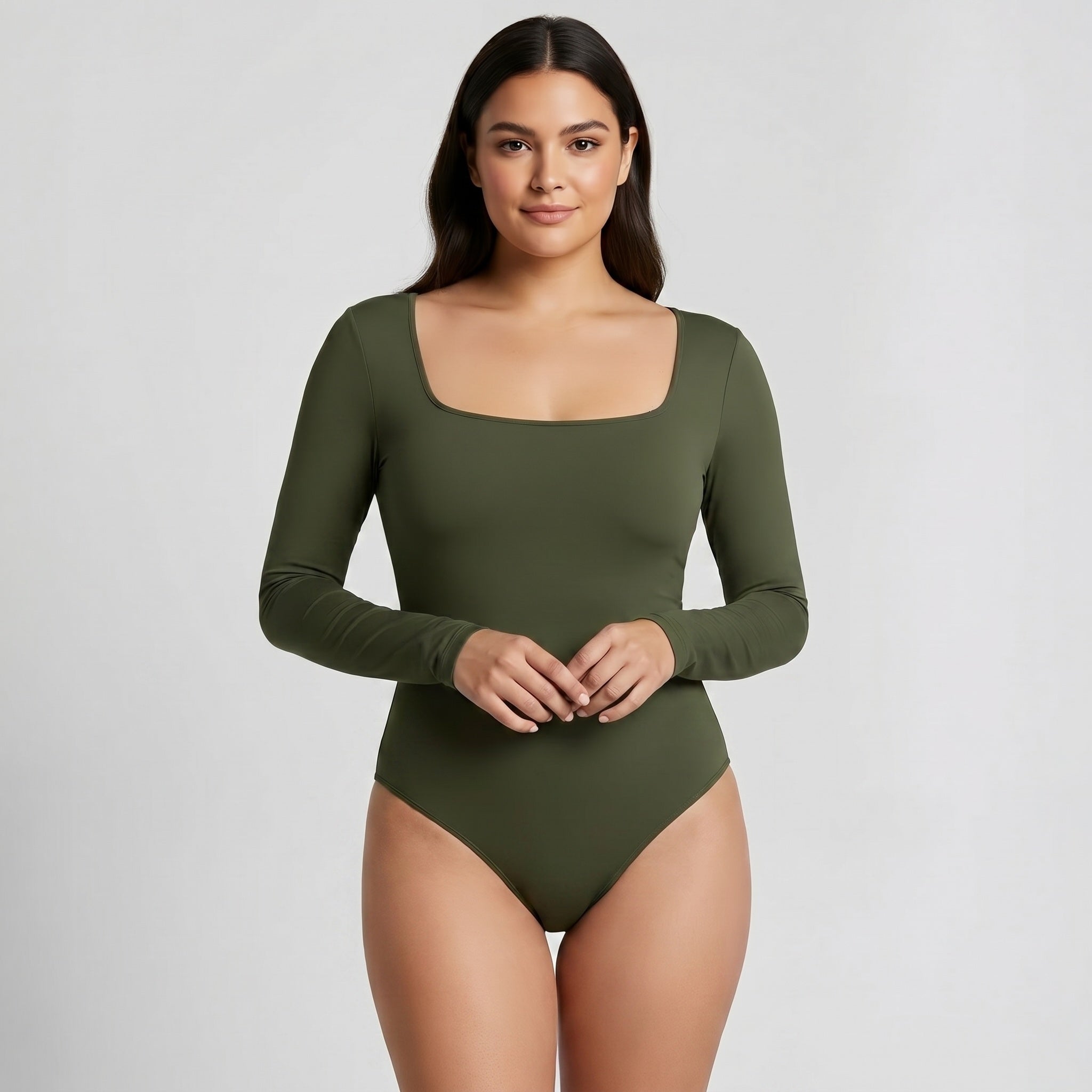 Body Cuadrado Manga Larga Verde Militar Talla Grande
