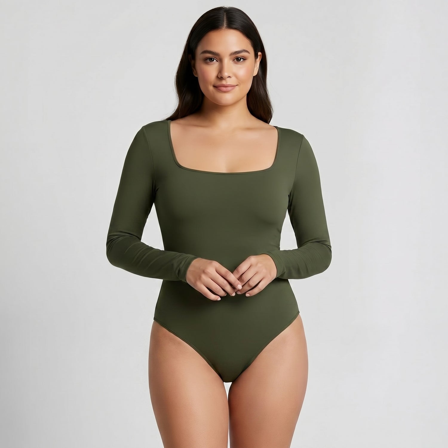 Body Cuadrado Manga Larga Verde Militar Talla Grande