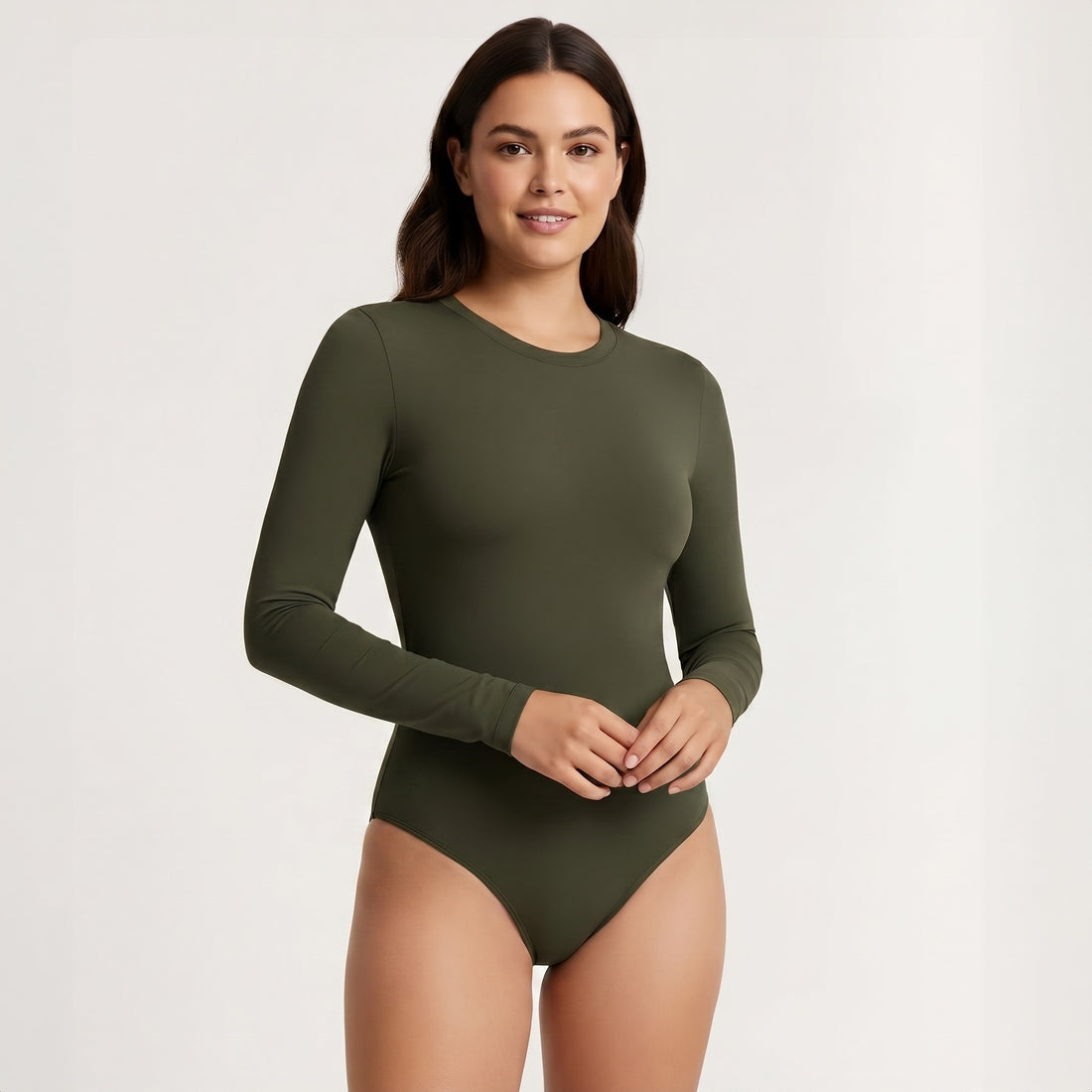 Body Redondo Manga Larga Verde Militar Talla Grande