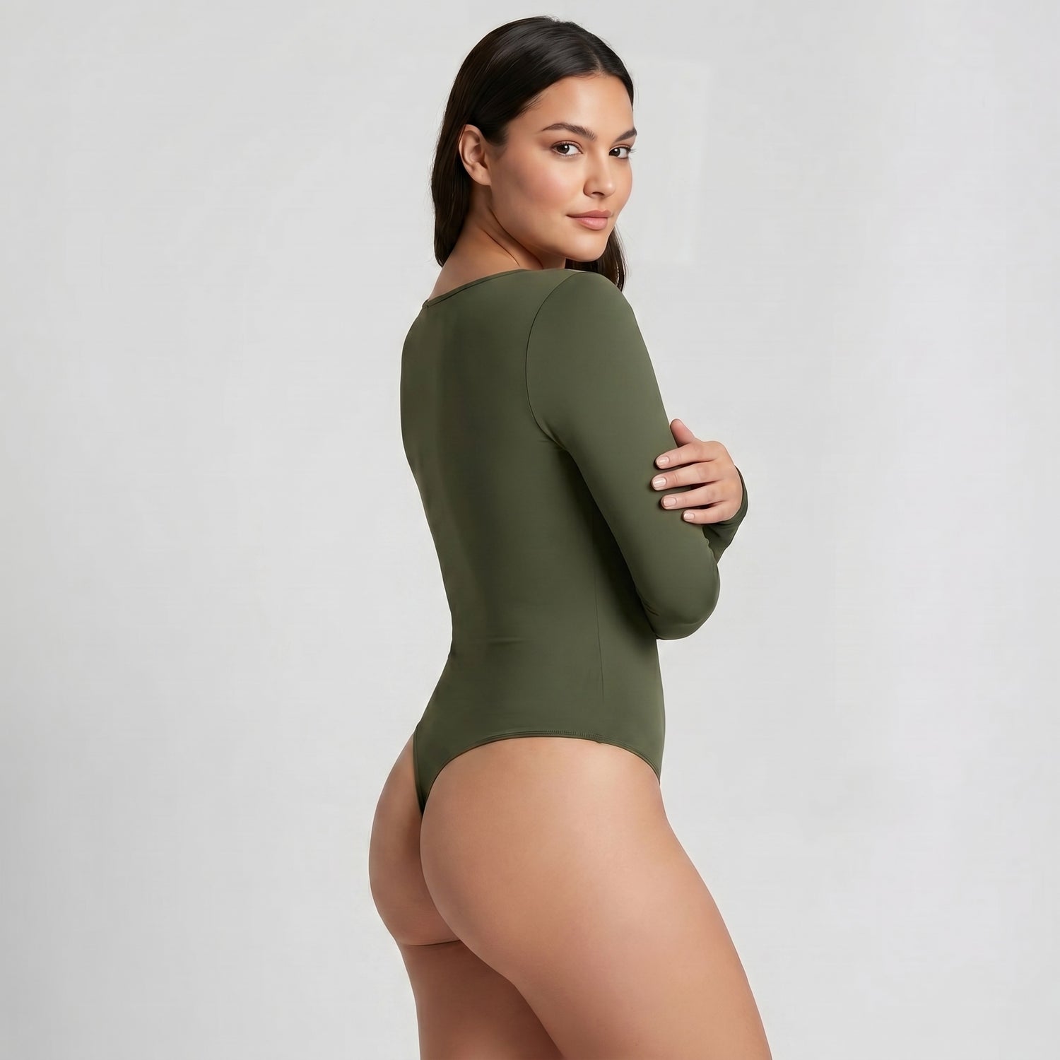 Body Cuadrado Manga Larga Verde Militar Talla Grande