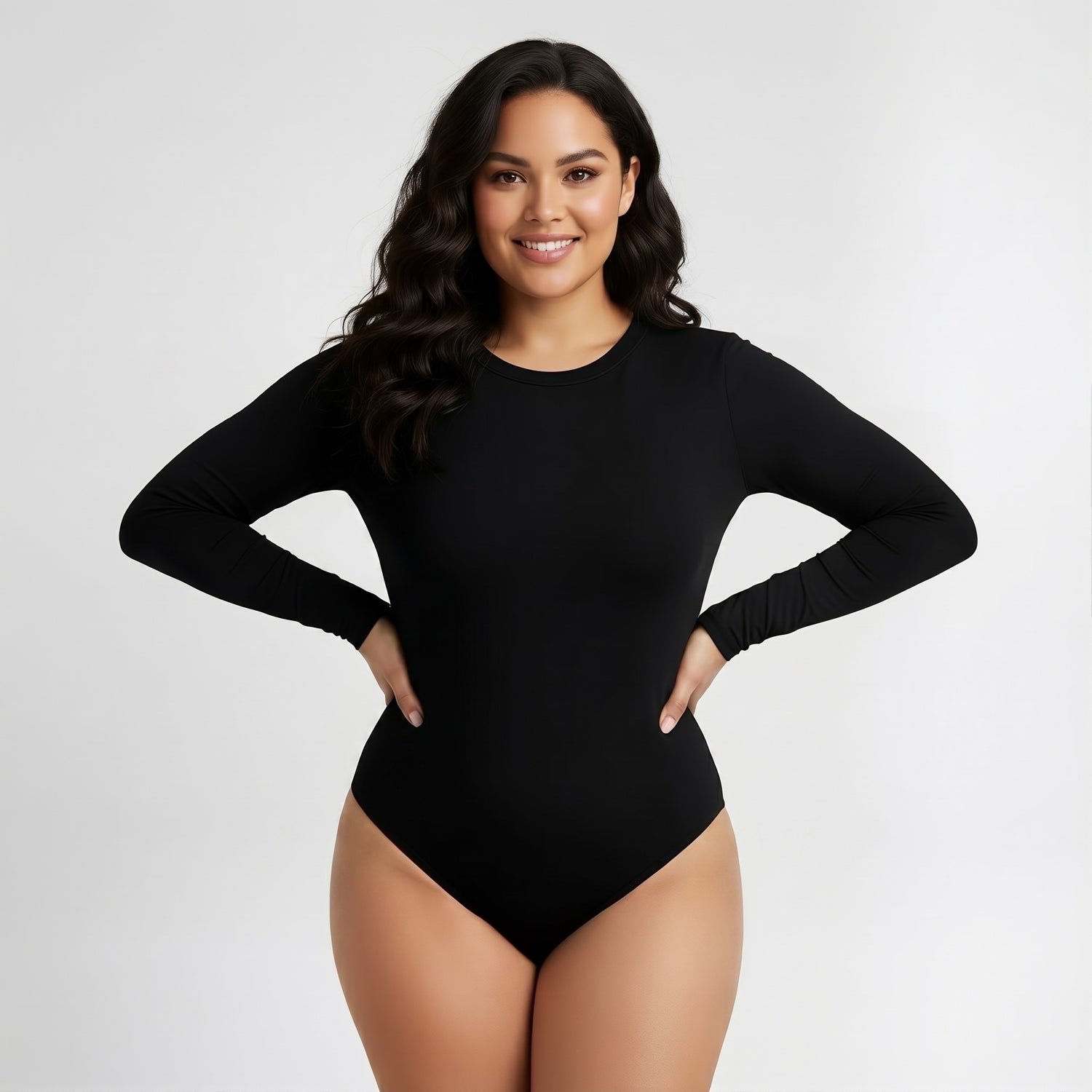 Body Redondo Manga Larga Negro Talla Grande