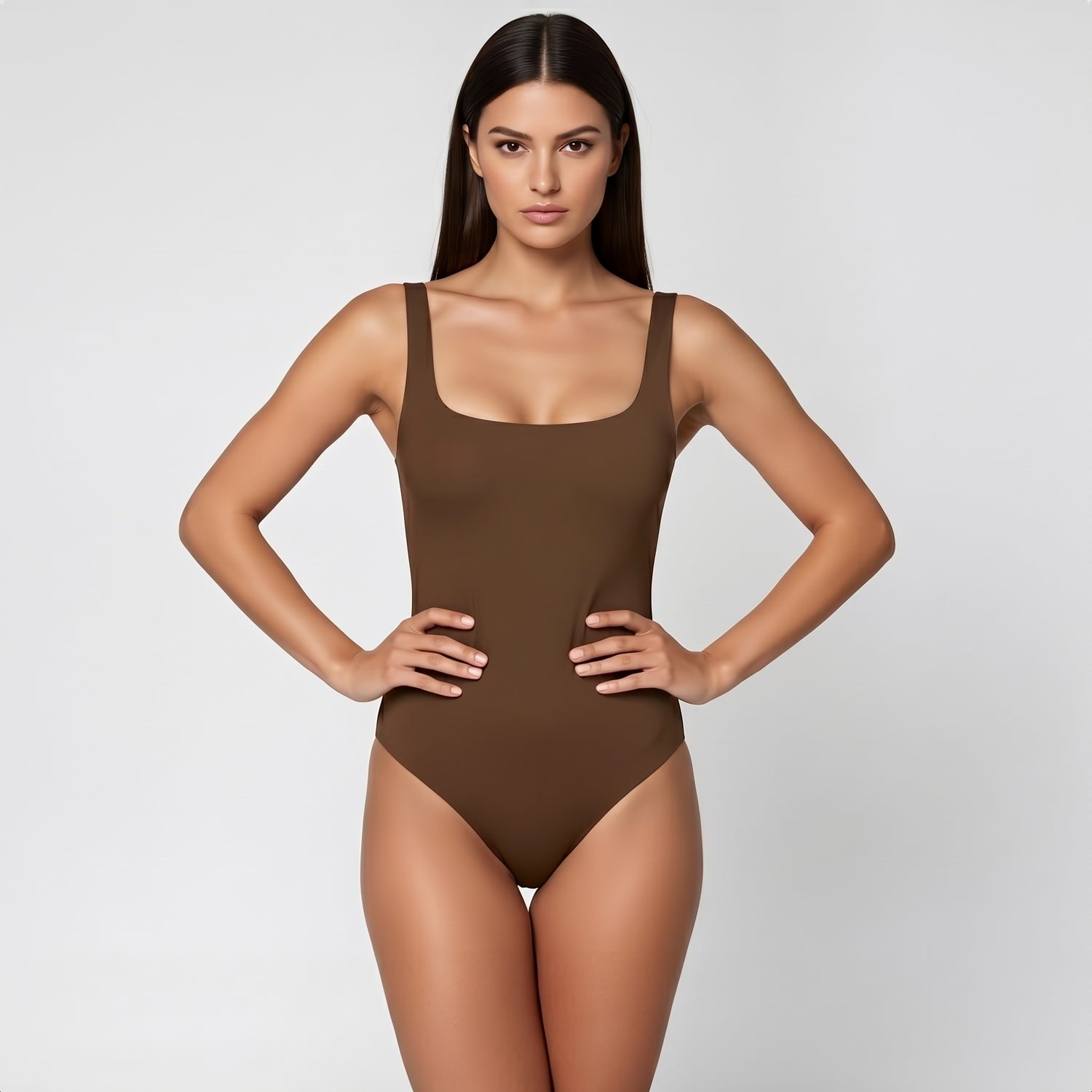 Body Tirantes Escote Cuadrado Café