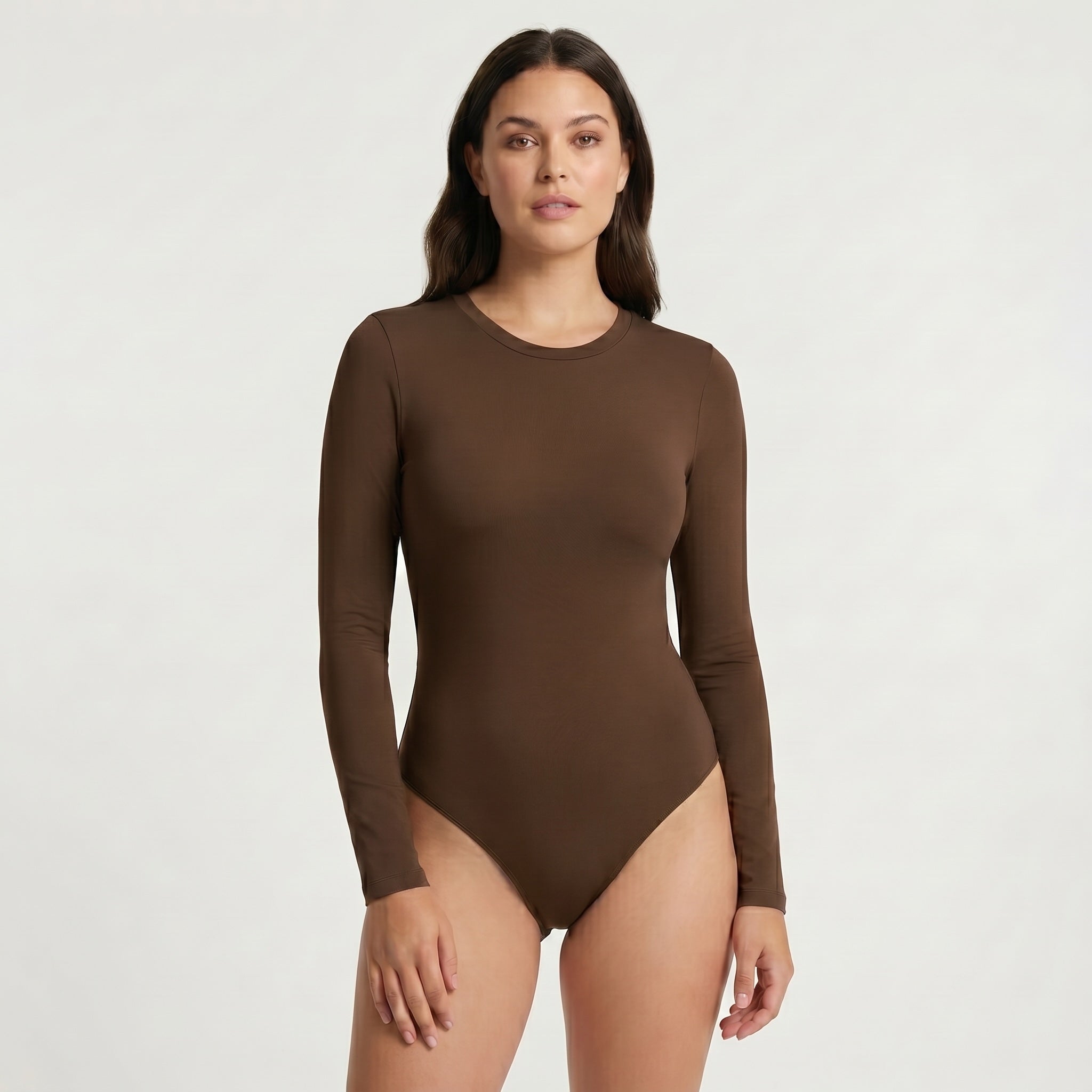Body Redondo Manga Larga Café Talla Grande