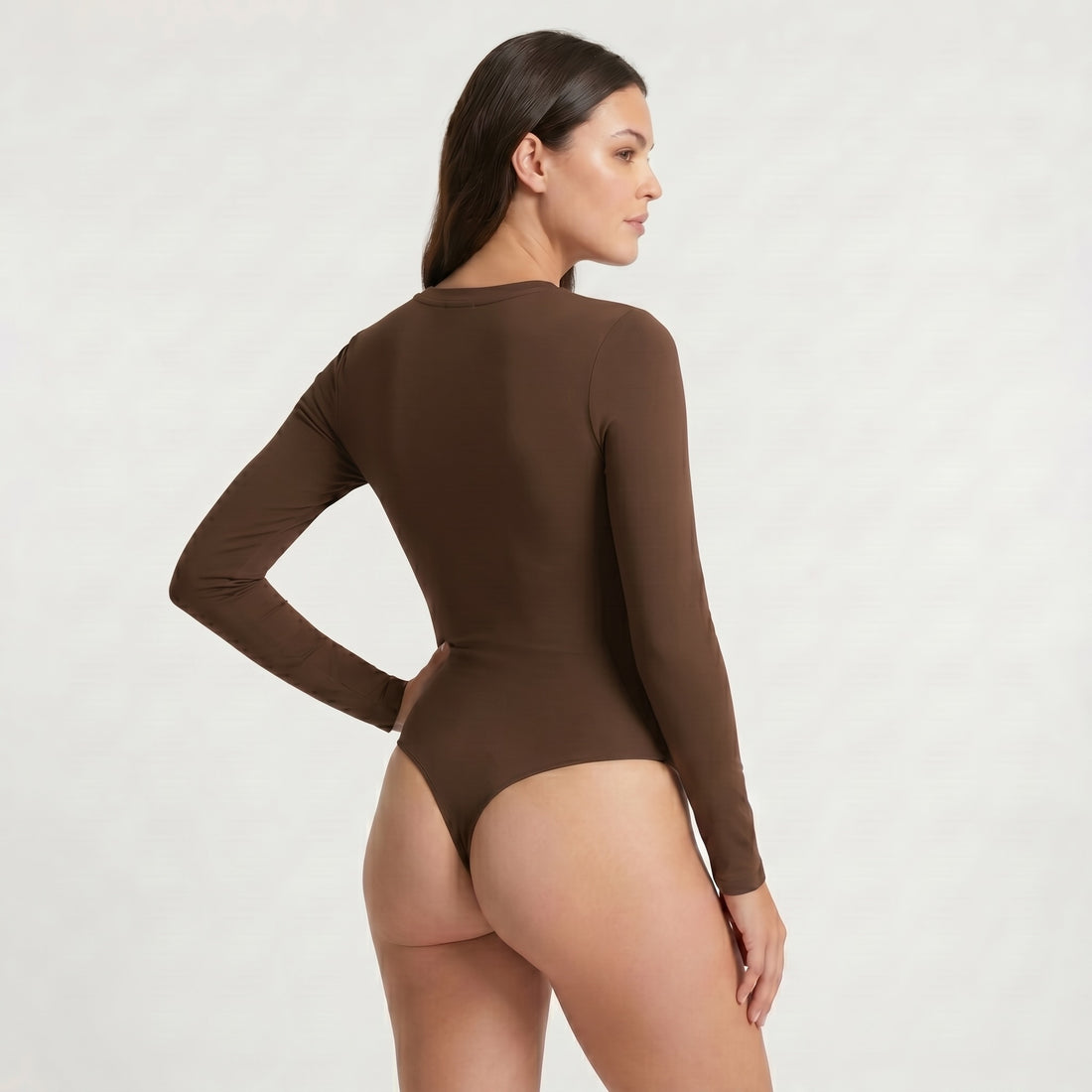 Body Redondo Manga Larga Café Talla Grande