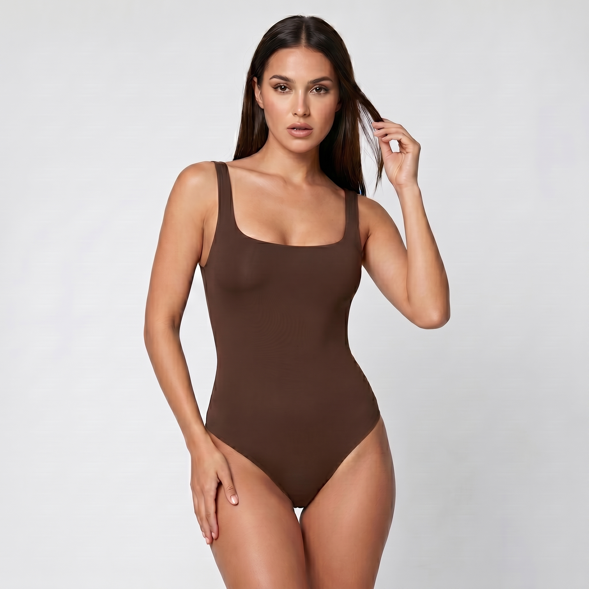 Body Tirantes Escote Cuadrado Café Oscuro