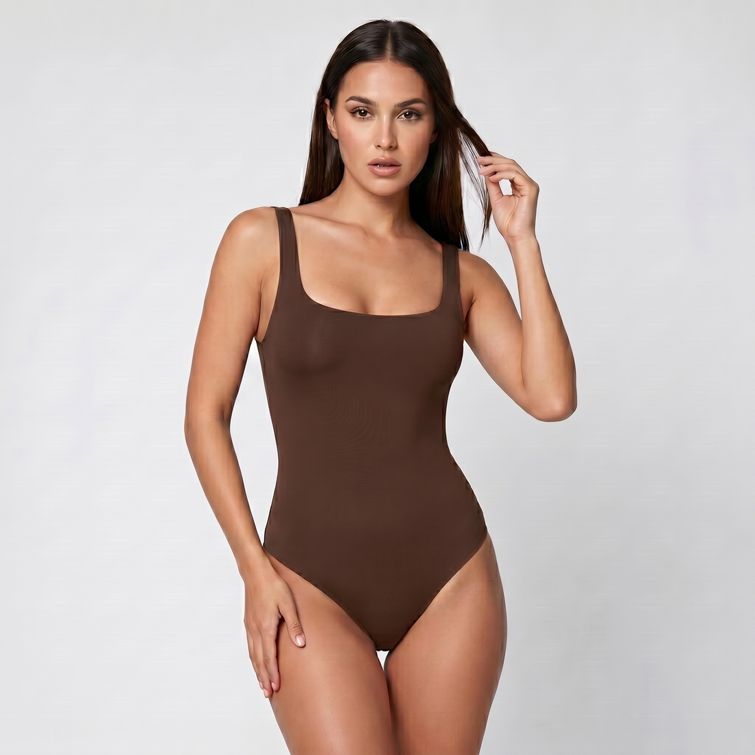 Body Tirantes Escote Cuadrado Café Oscuro