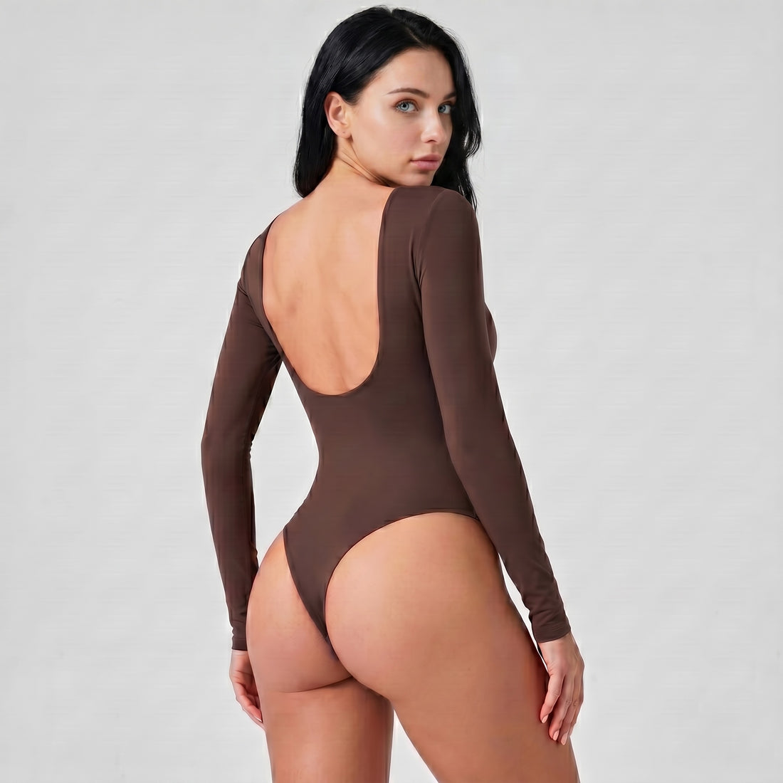 Body Espalda Media Manga Larga Café Oscuro