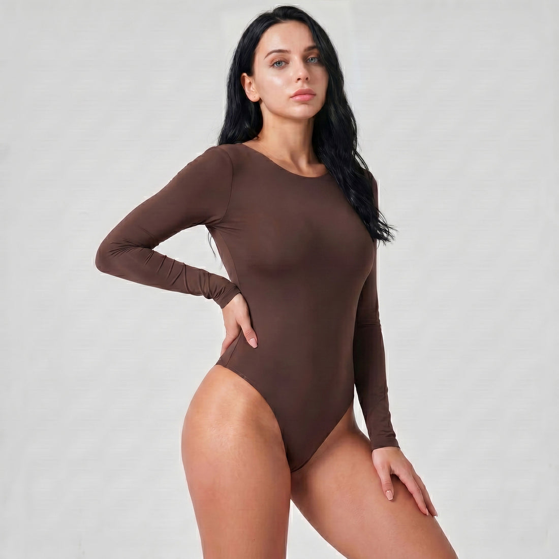 Body Espalda Media Manga Larga Café Oscuro