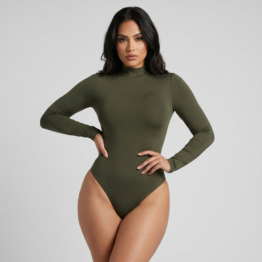 Body Cuello Alto Manga Larga Verde Militar