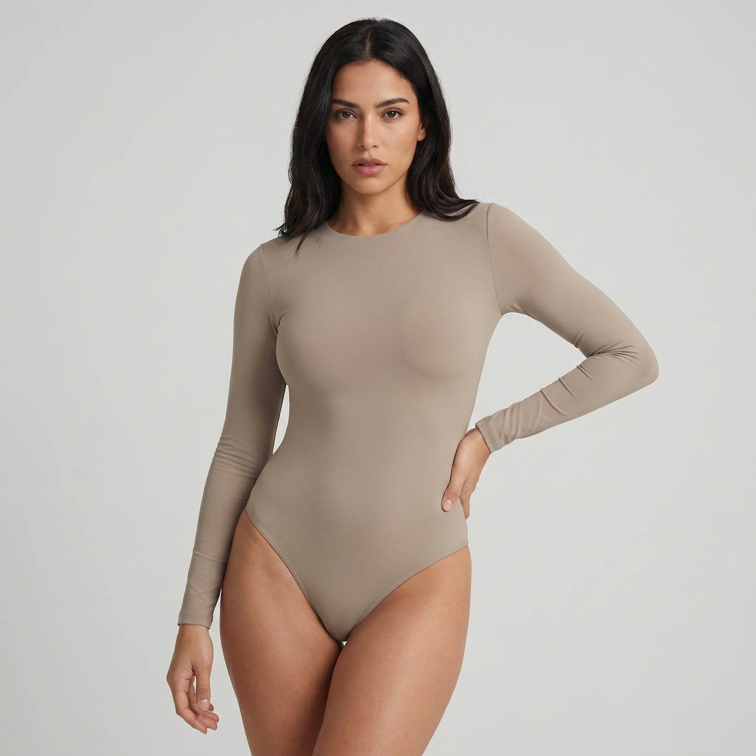 Body Redondo Manga Larga Gris Cemento