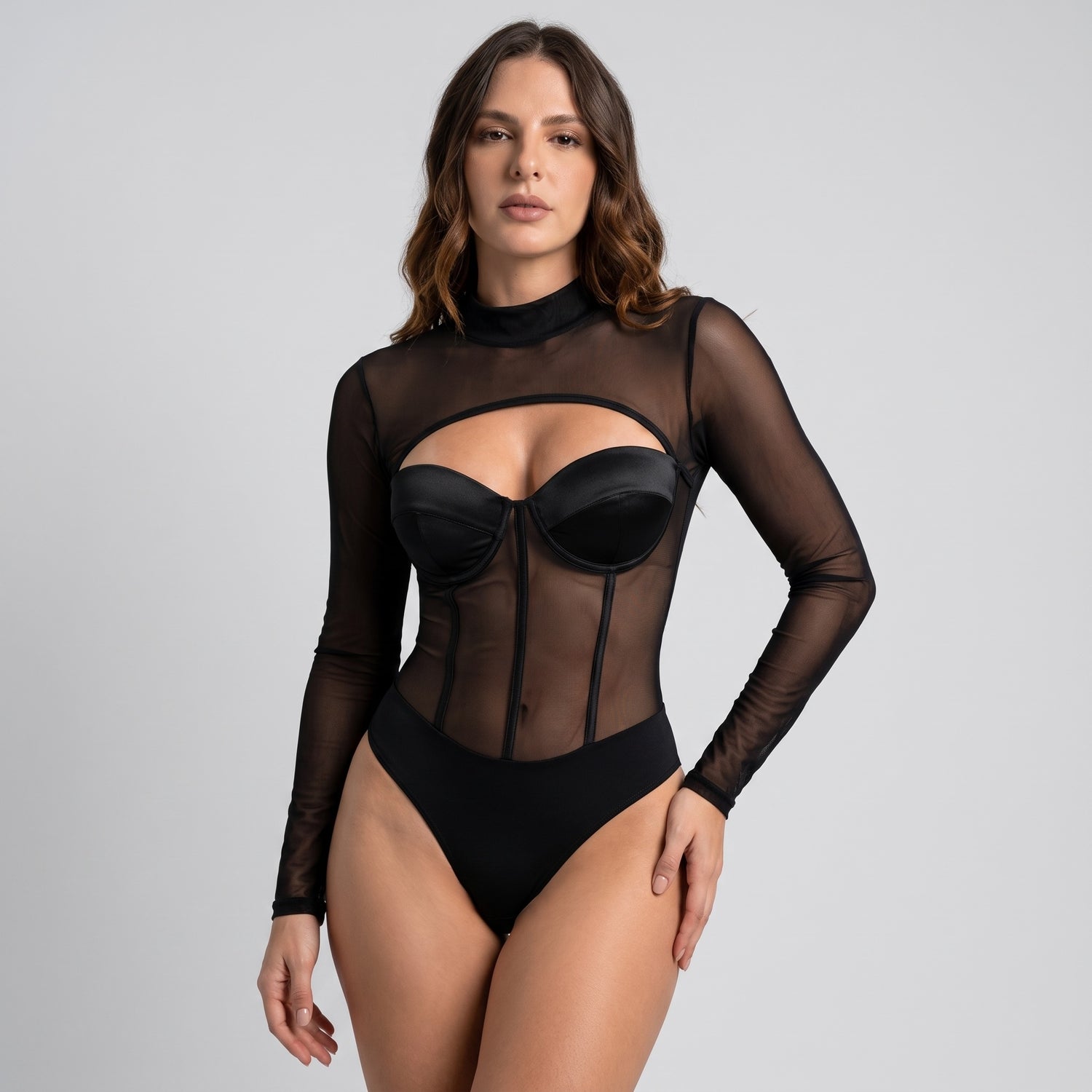 Body Mesh Manga Larga Queen Negro
