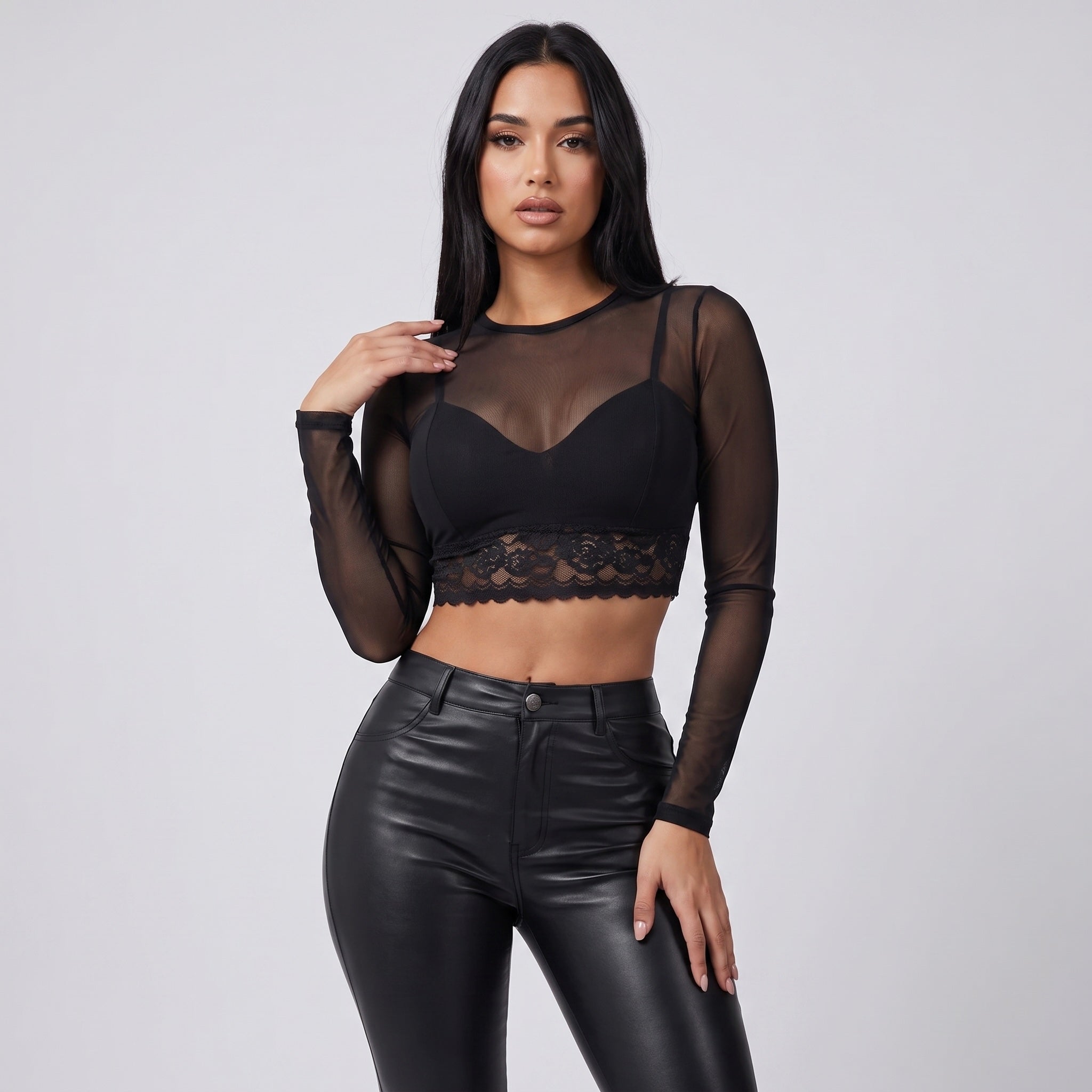 Blusa Mesh Manga Larga Noir Negro