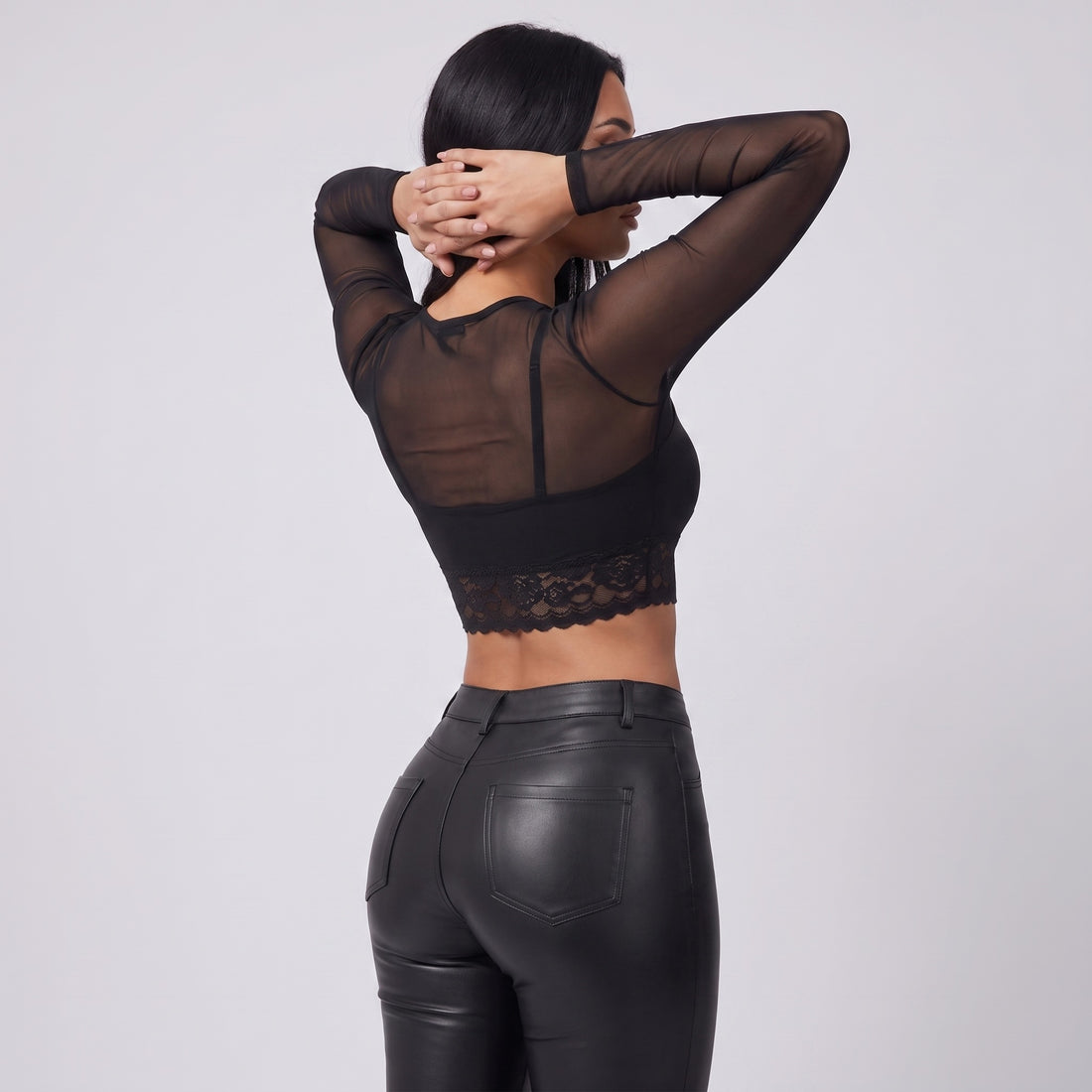 Blusa Mesh Manga Larga Noir Negro