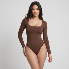 Body Cuadrado Manga Larga Café Oscuro Sale Broche 2025