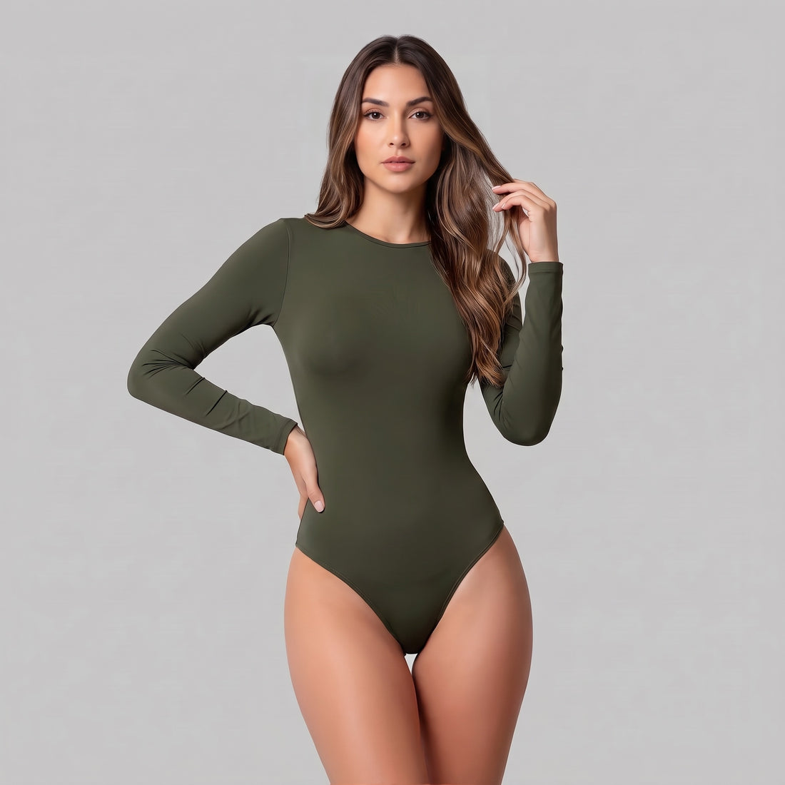 Body Espalda Media Manga Larga Verde Militar