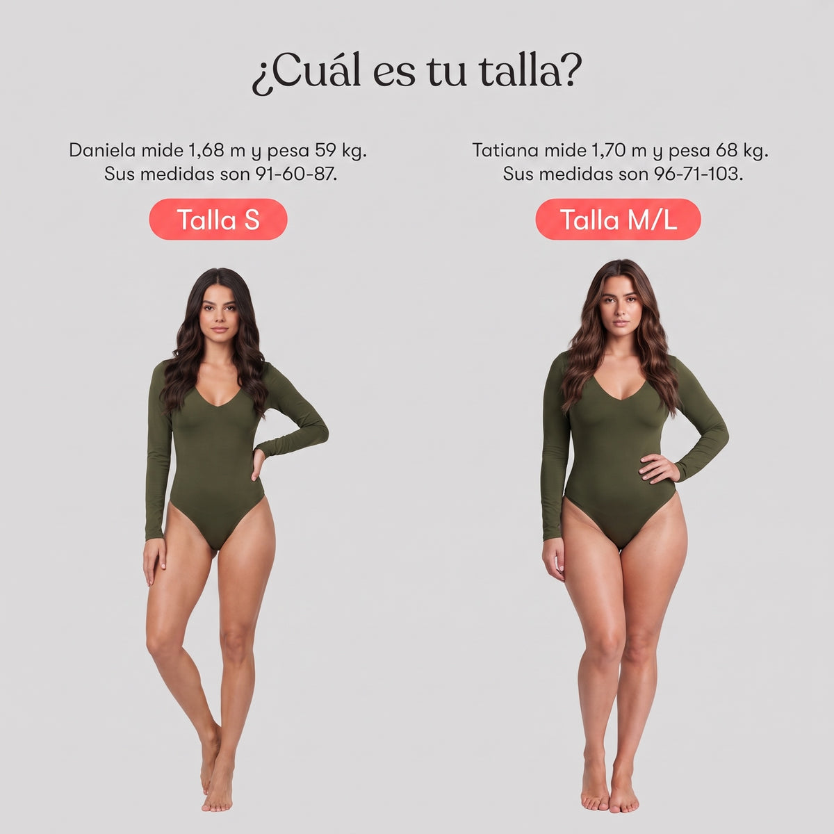 Body Escote En V Manga Larga Verde Militar