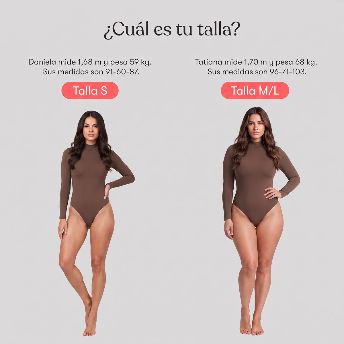 Body Cuello Alto Manga Larga Café