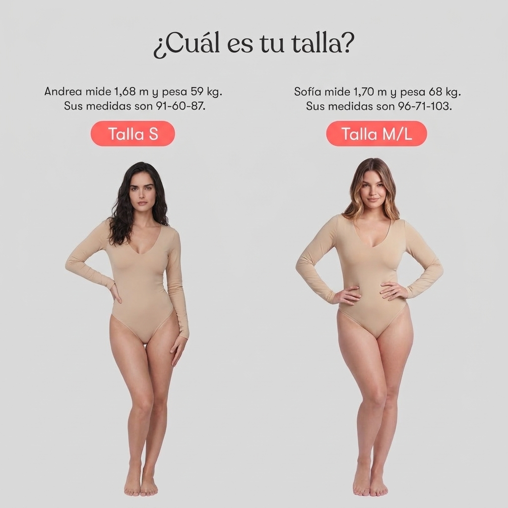 Body Escote En V Manga Larga Beige