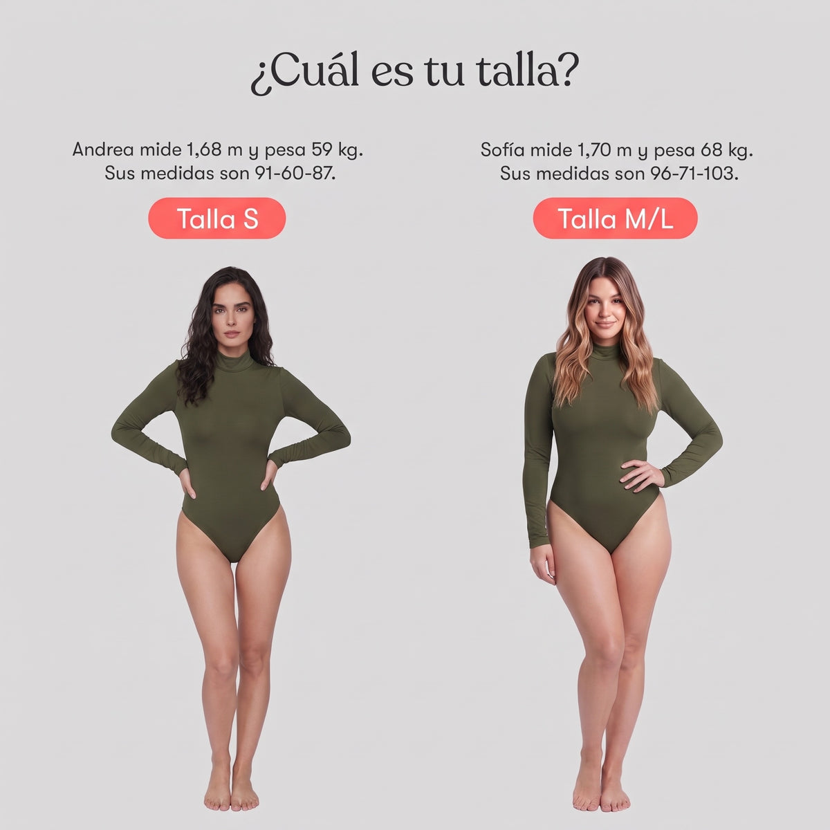 Body Cuello Alto Manga Larga Verde Militar
