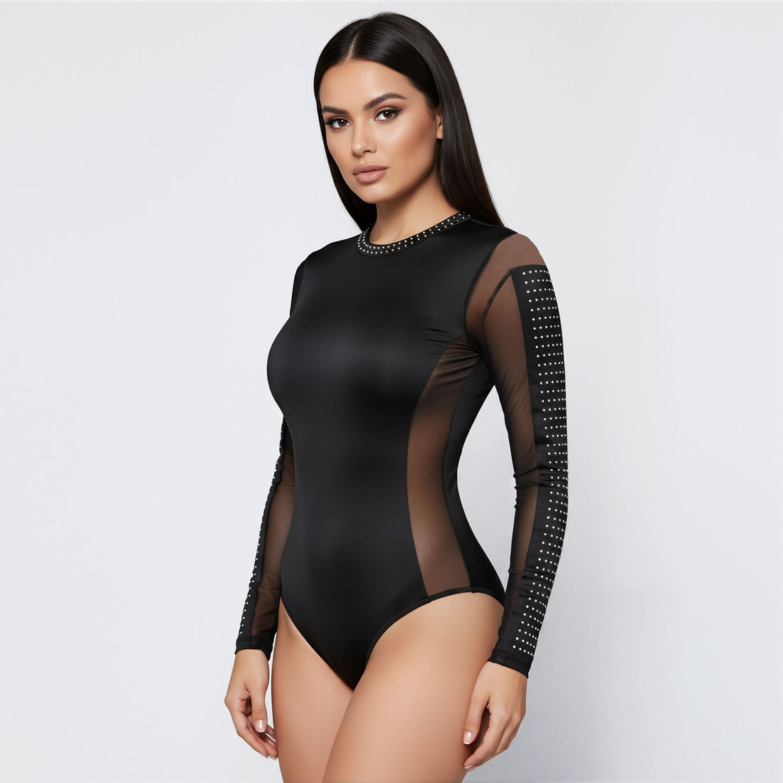 Body Mallatex Manga Larga Negro Brillante
