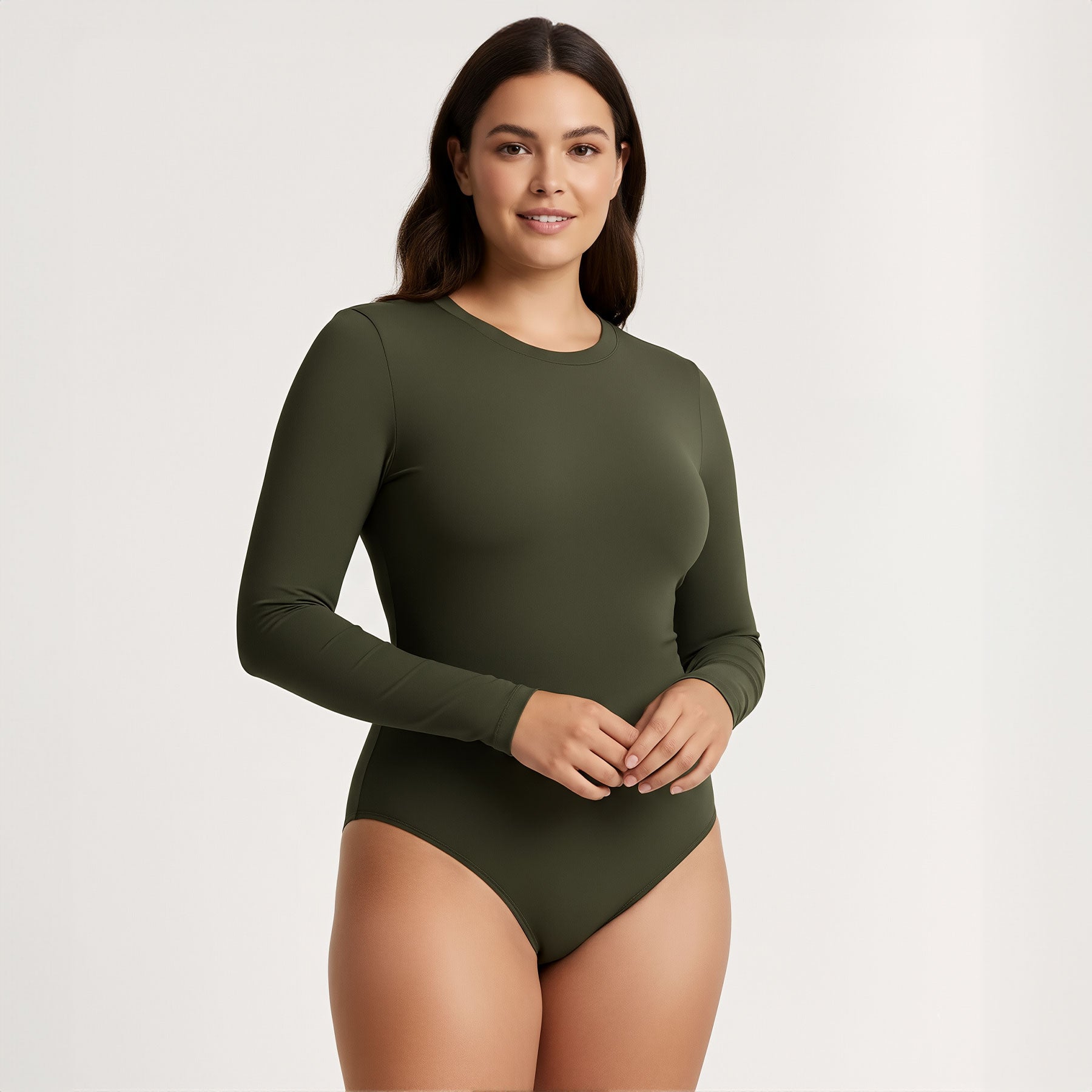 Body Redondo Manga Larga Verde Militar Talla Grande