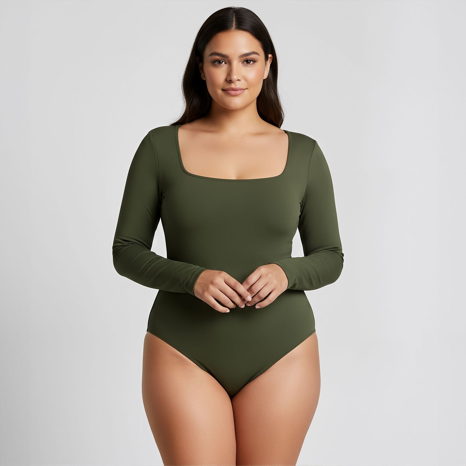 Body Cuadrado Manga Larga Verde Militar Talla Grande
