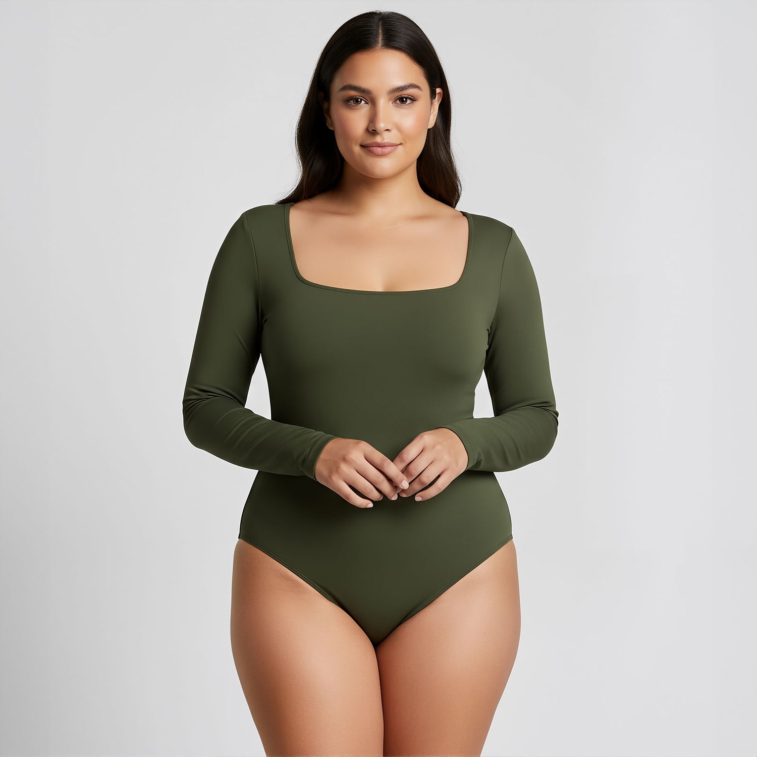 Body Cuadrado Manga Larga Verde Militar Talla Grande