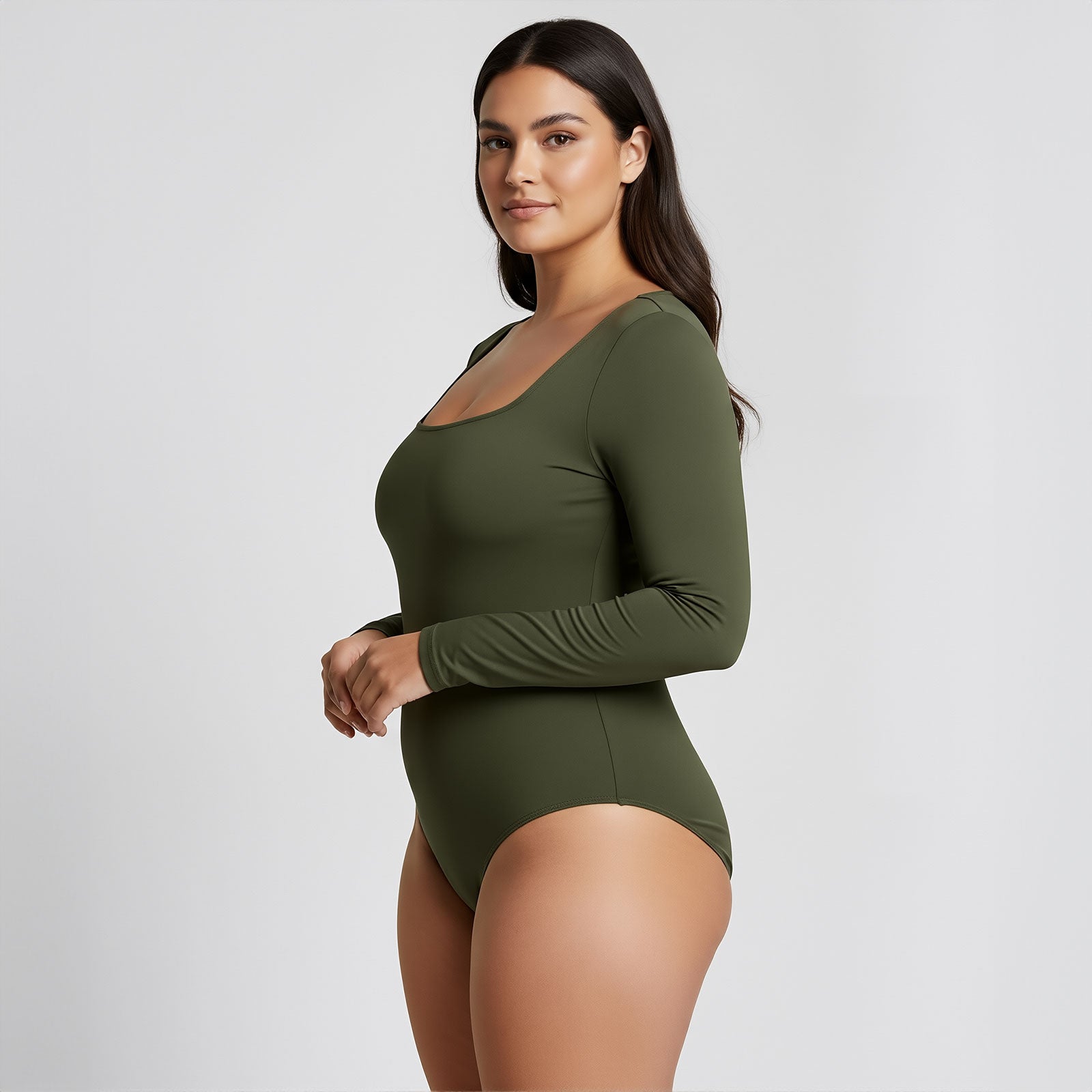 Body Cuadrado Manga Larga Verde Militar Talla Grande