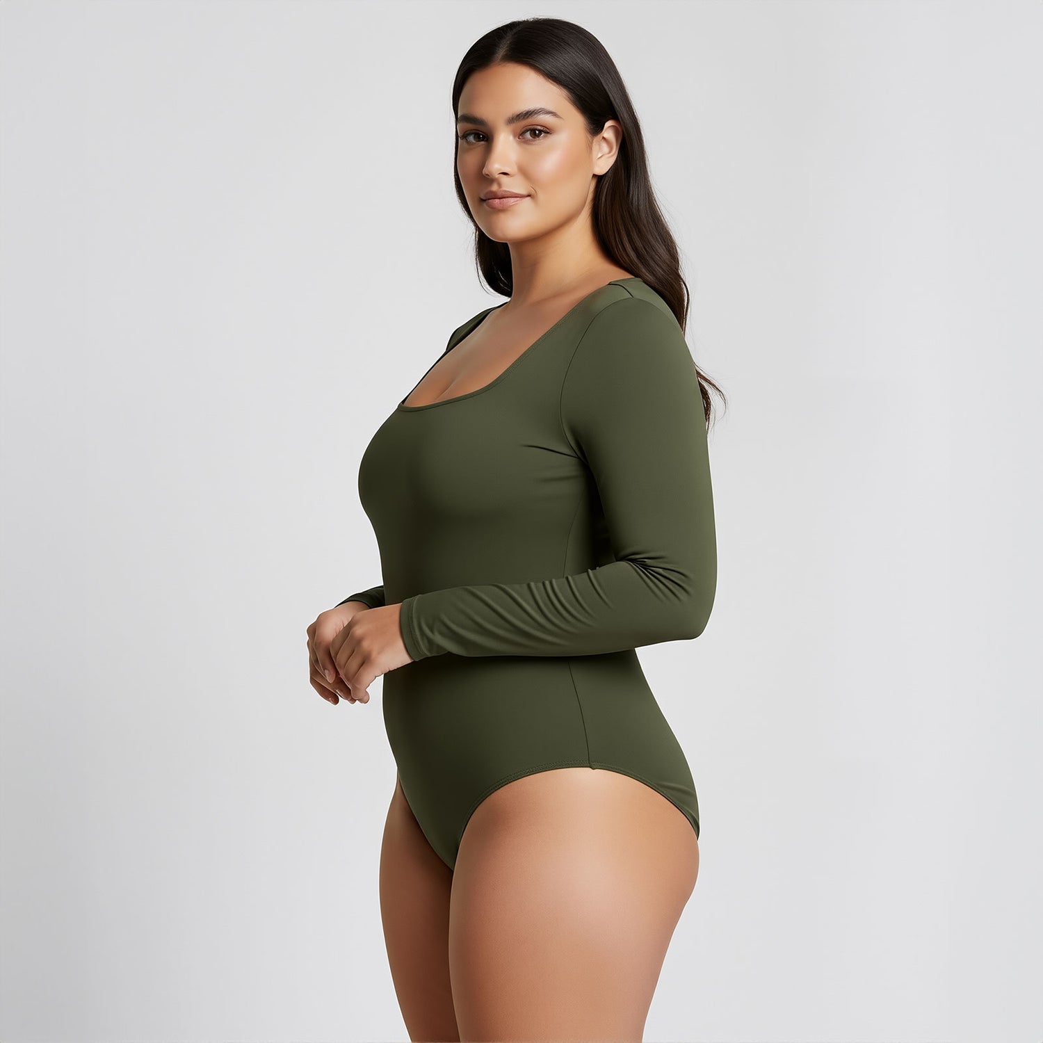 Body Cuadrado Manga Larga Verde Militar Talla Grande