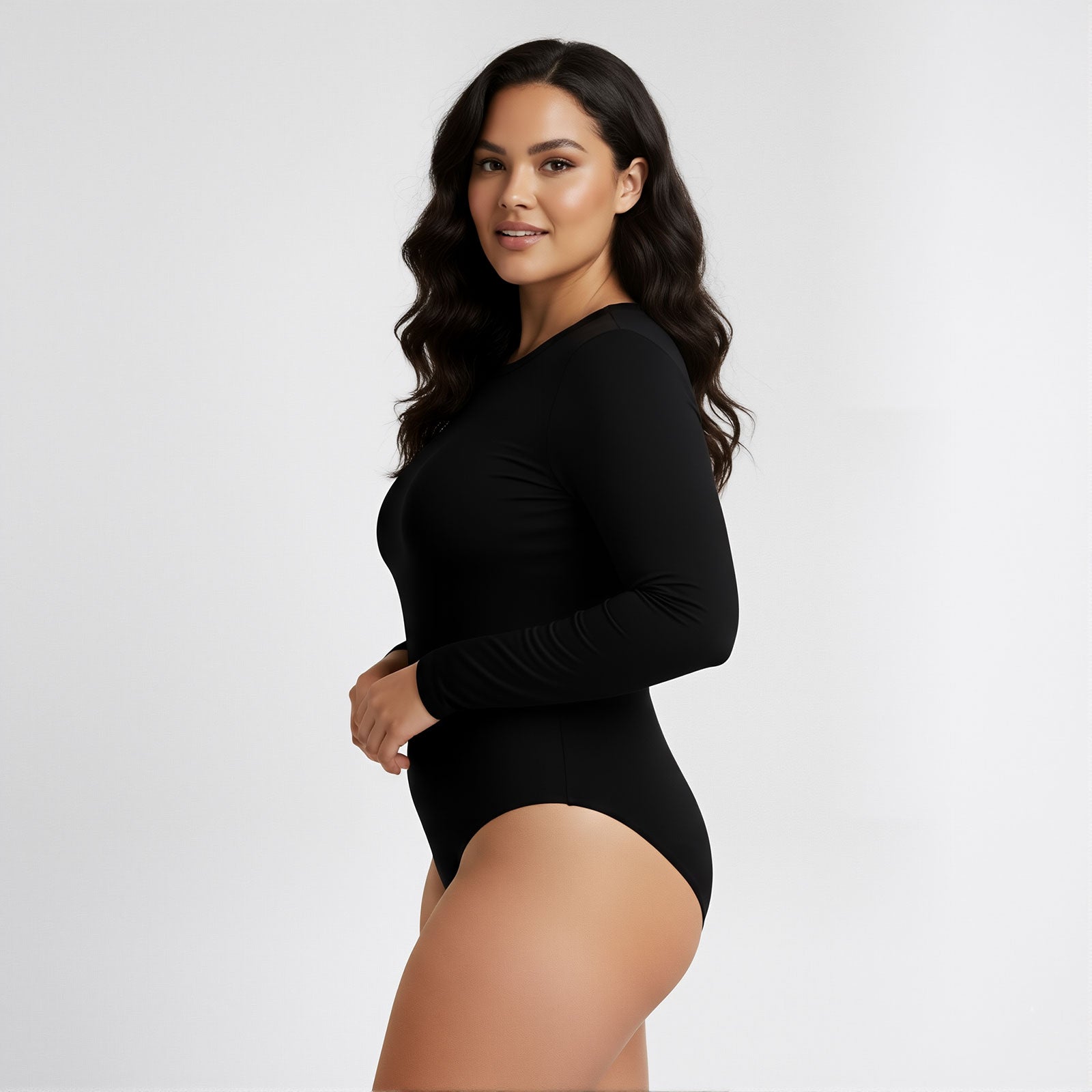 Body Redondo Manga Larga negro Talla Grande
