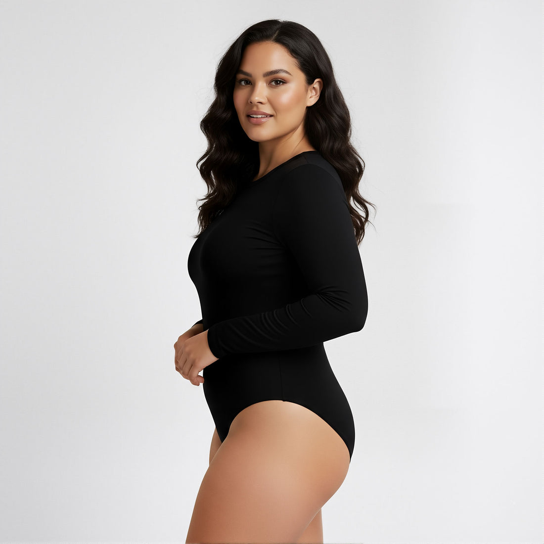 Body Redondo Manga Larga negro Talla Grande