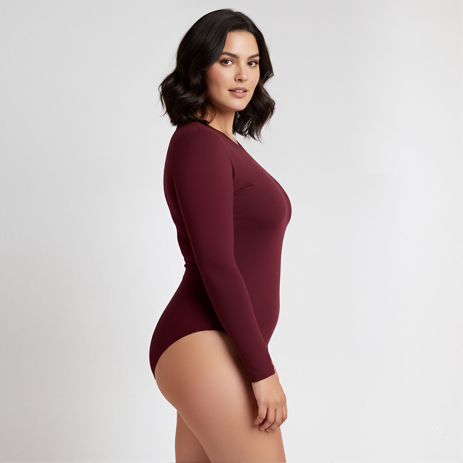 Body Redondo Manga Larga Borgoña Talla Grande
