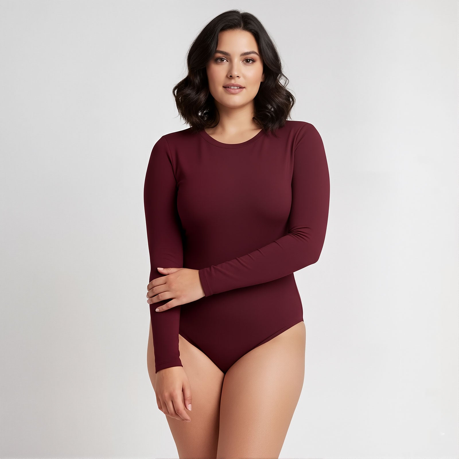 Body Redondo Manga Larga Borgoña Talla Grande