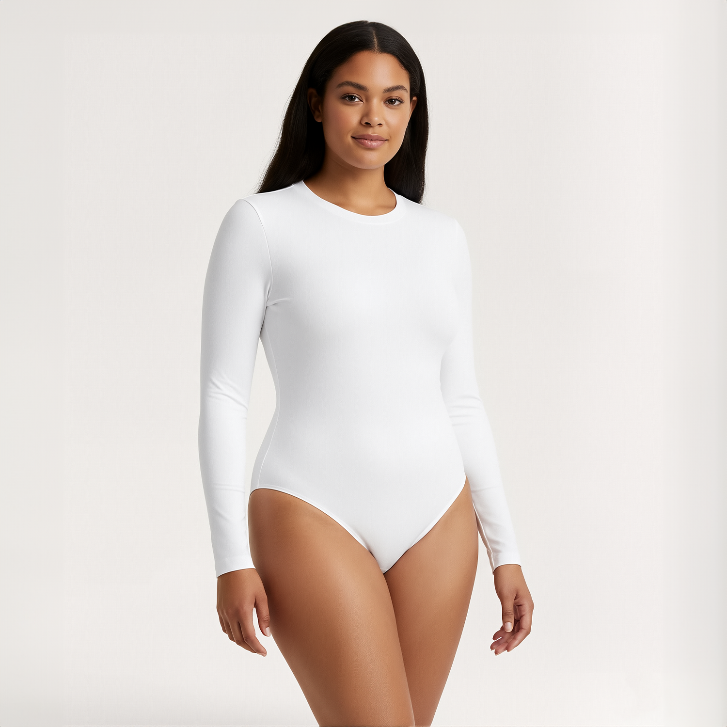Body Redondo Manga Larga Blanco Talla Grande